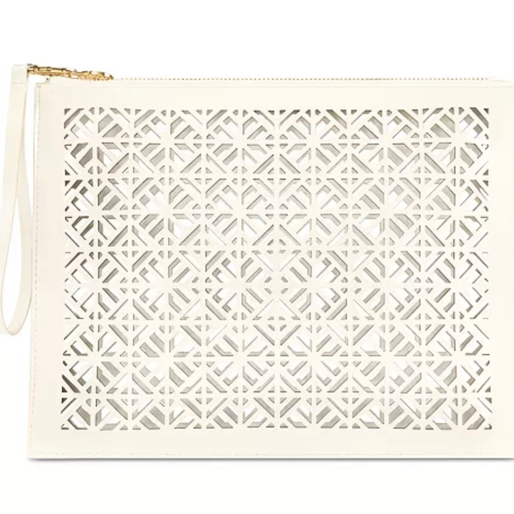 Tory Burch Laser Cut PVC Wristlet, White